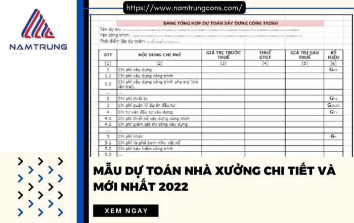 Mẫu dự toán nhà xưởng